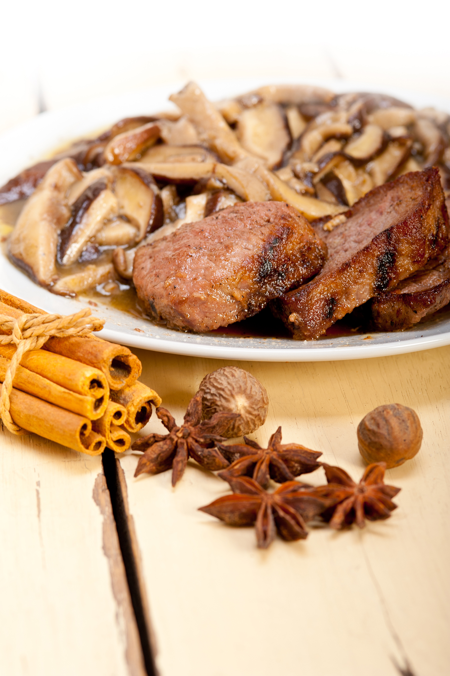 venison deer game filet and wild mushrooms